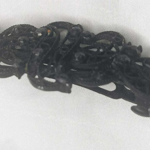 Vintage Black Filigree Hair Clip with Rhinestones — Designer Styling Accessory - Picture 4 of 8
